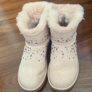 UGG Pink Crystal Embellished Shearling Short Boots